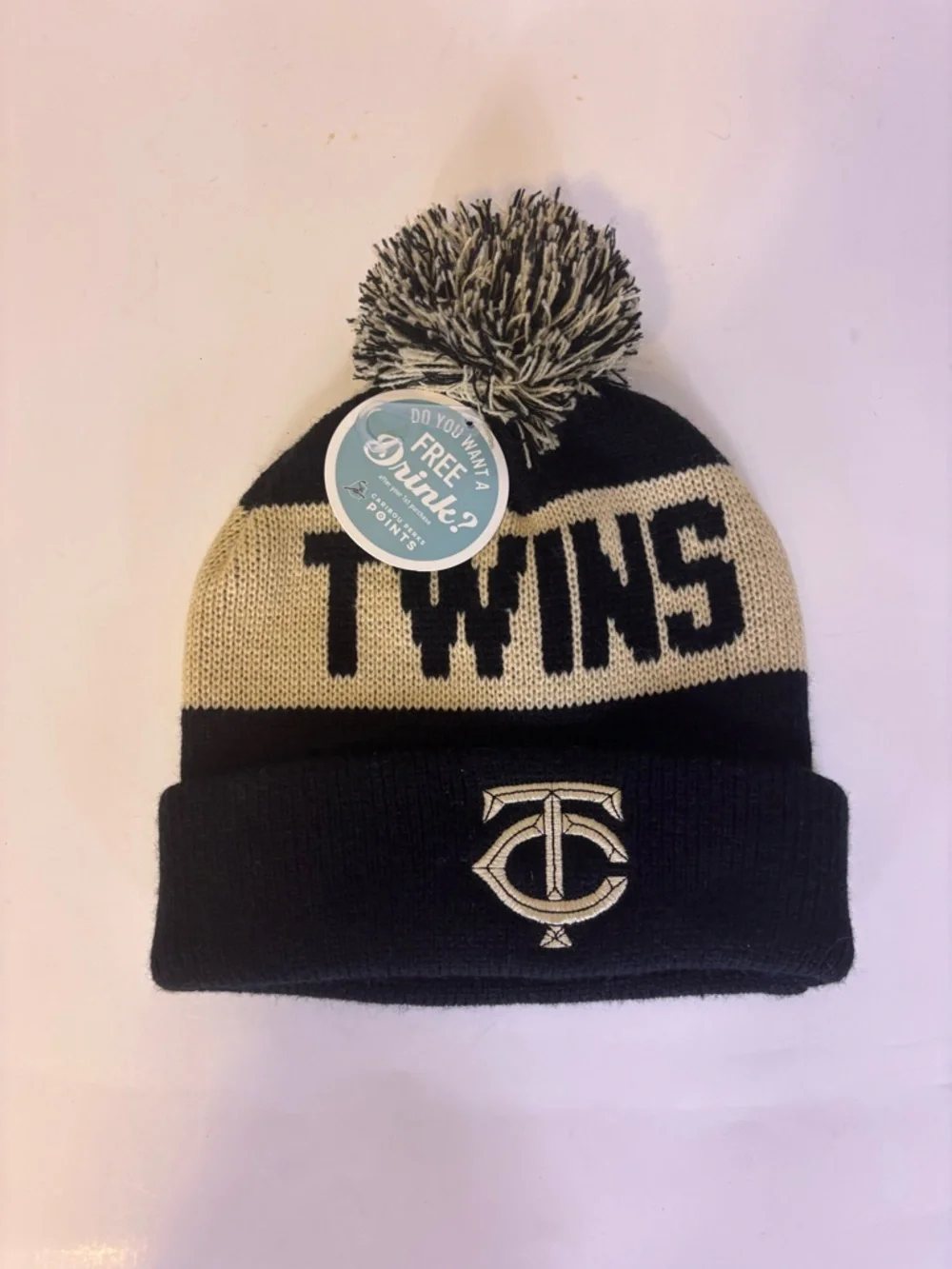 New MLB Twins Black and Cream Pom Pom Winter Beanie‎ Hat Unisex